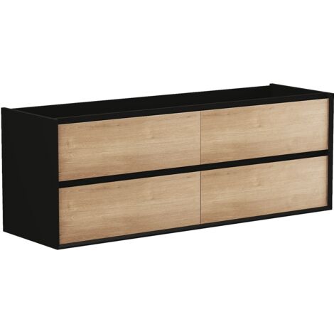 Meuble sous vasque suspendu - Coloris naturel clair et noir - 150 cm - LANNICK