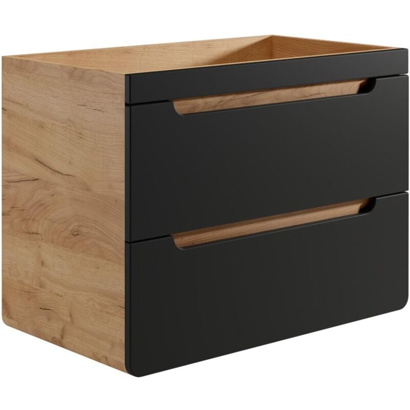 Vente-unique - Meuble sous vasque suspendu coloris naturel et anthracite - 80 cm - aruba