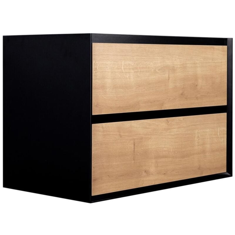 Vente-unique - Meuble sous vasque suspendu coloris naturel et noir - 80 cm - lannick