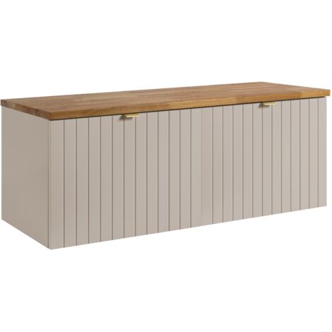 Meuble sous-vasque suspendu HARMO 120 cm avec plan en bois massif Façade rainurée cachemire semi-mat