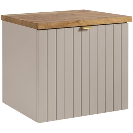 Meuble sous-vasque suspendu HARMO 50 cm avec plan en bois massif Façade rainurée cachemire semi-mat