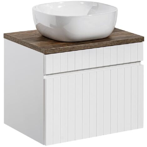 Meuble sous vasque suspendu ICONIC blanc 60 cm avec le plan chêne Santa Fe et sa vasque Smile