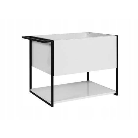 Meuble sous vasque suspendu LOV avec porte-serviettes blanc brillant et noir 60 cm