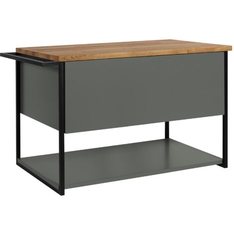 Meuble sous vasque suspendu LOV VERT avec porte-serviettes et plan en bois 80 cm