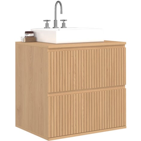 IDMARKET Meuble sous vasque suspendu salle de bain VICTOR 2 tiroirs effet lattes