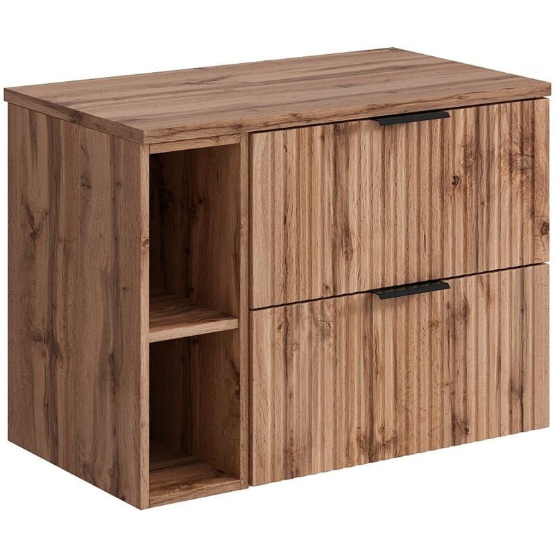 Meuble sous vasque suspendu strié avec niches - Naturel clair - L80 cm - ZEVARA