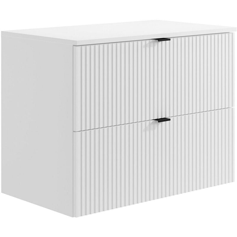 Vente-unique - Meuble sous vasque suspendu strié avec planche - Blanc mat - 80 cm - zevini