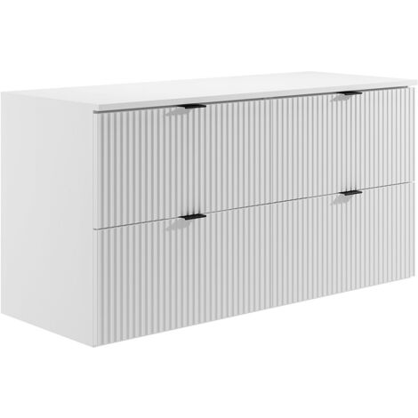 Meuble sous vasque suspendu strié avec planche - Blanc mat - 120 cm - ZEVINI