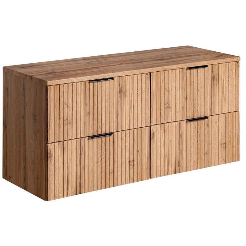 Vente-unique - Meuble sous vasque suspendu strié avec planche - Naturel clair - L120 cm - zevara