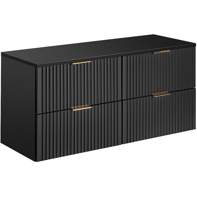 Vente-unique - Meuble sous vasque suspendu strié avec planche - Noir - 120 cm - zevara