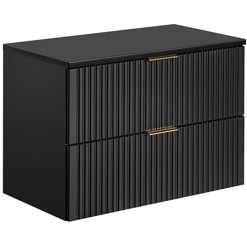 Vente-unique - Meuble sous vasque suspendu strié avec planche - Noir - L80 cm - zevara