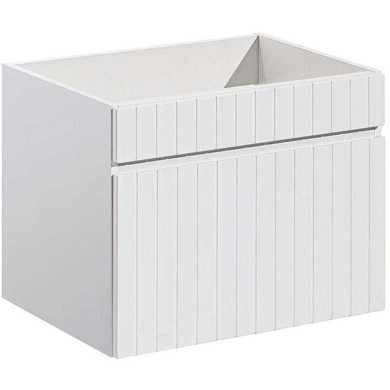 Vente-unique - Meuble sous vasque suspendu strié blanc - 60 cm - satara