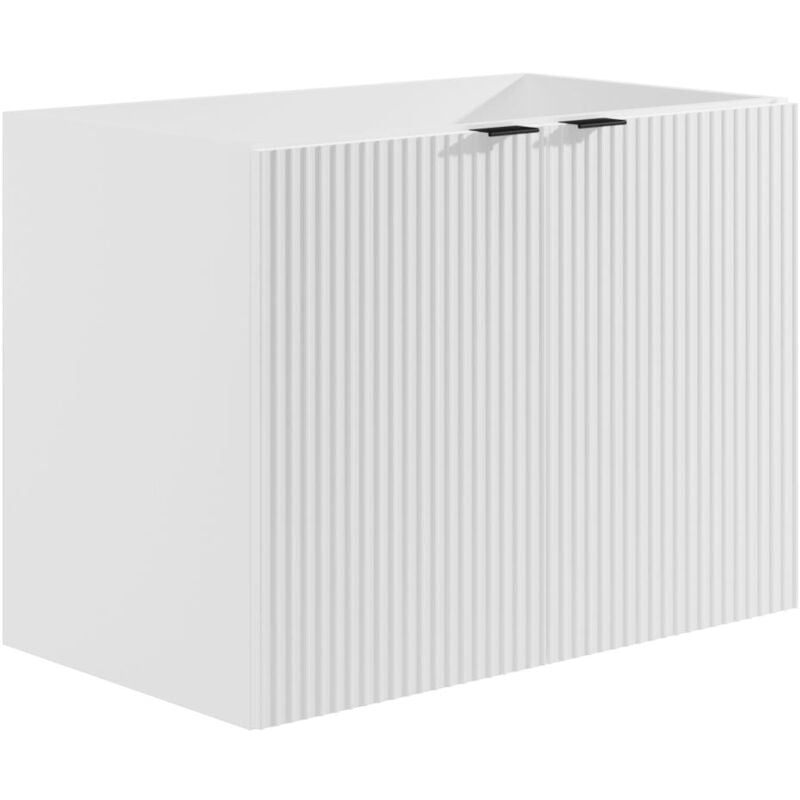 Vente-unique - Meuble sous vasque suspendu strié - Blanc - 80 cm - parmiza