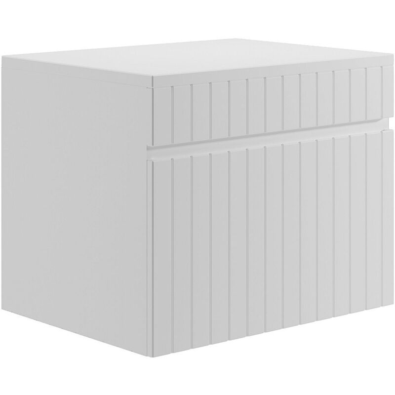 Vente-unique - Meuble sous vasque suspendu strié blanc avec planche - 60 cm - satara