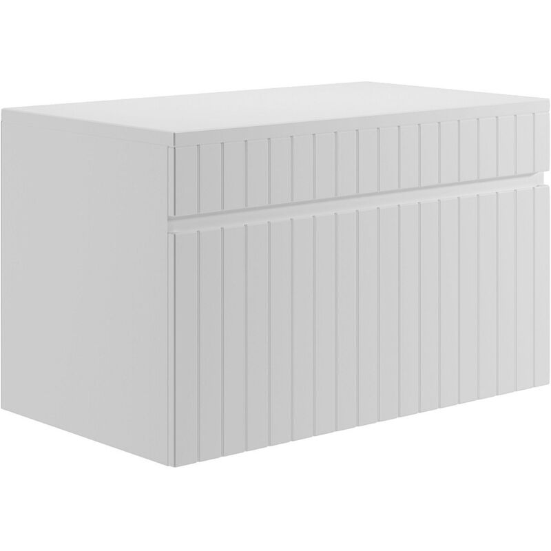 Vente-unique - Meuble sous vasque suspendu strié blanc avec planche - 80 cm - satara