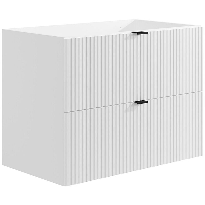 Vente-unique - Meuble sous vasque suspendu strié - Blanc mat - 80 cm - zevini