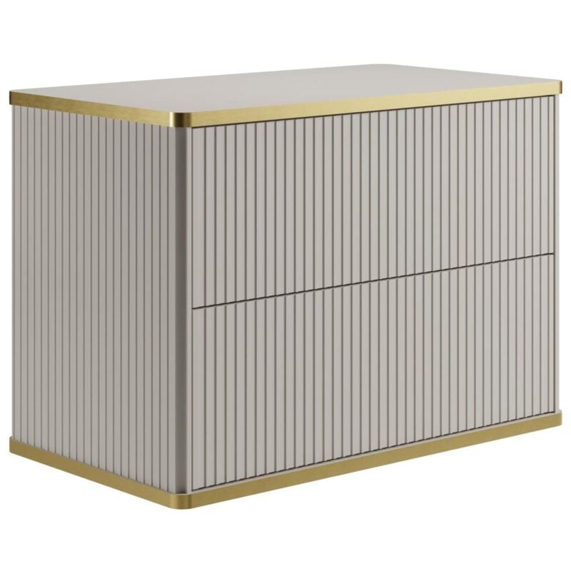 Vente-unique - Meuble sous vasque suspendu strié liseré doré - Beige - L80 cm - keliza