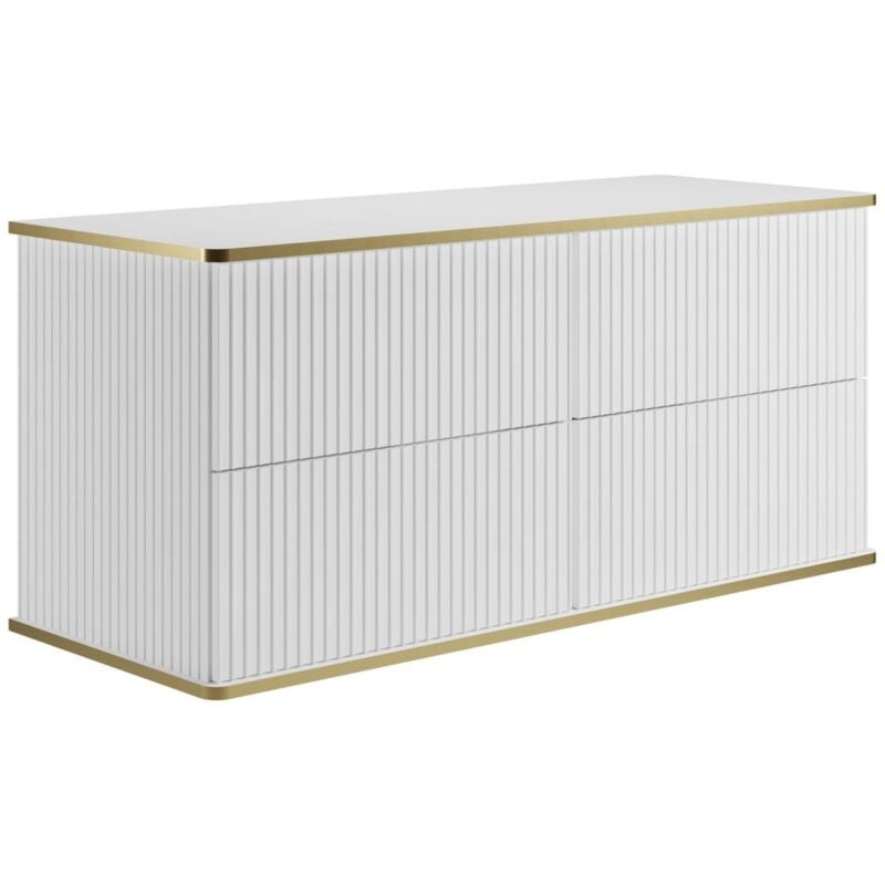 Vente-unique - Meuble sous vasque suspendu strié liseré doré - Blanc - 120 cm - keliza