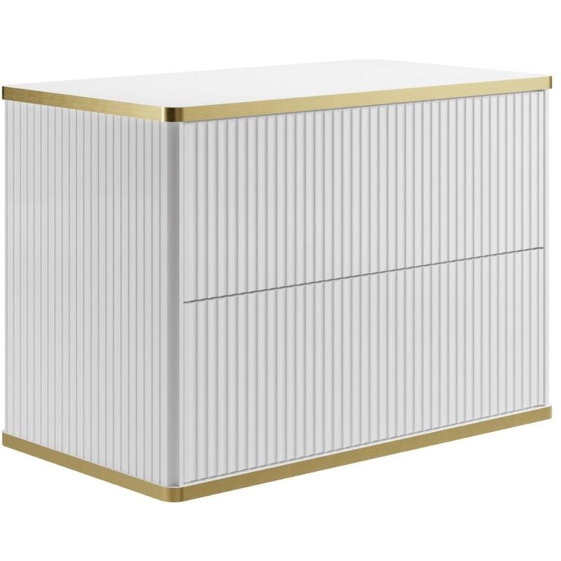 Vente-unique - Meuble sous vasque suspendu strié liseré doré - Blanc - L80 cm - keliza