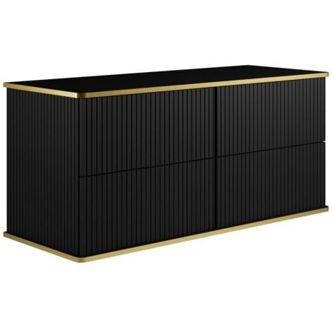 Meuble sous vasque suspendu strié liseré doré - Noir - 120 cm - KELIZA