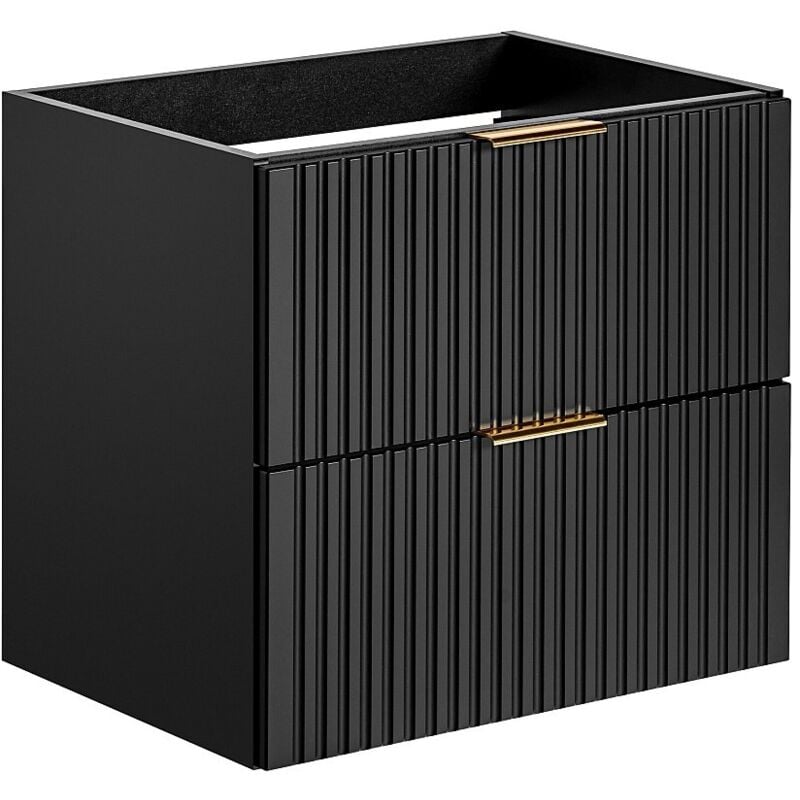 Vente-unique - Meuble sous vasque suspendu strié - Noir - L60 cm - zevara