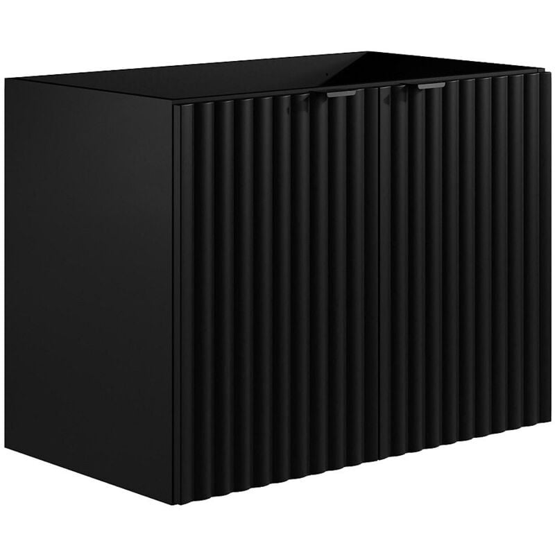 Vente-unique - Meuble sous vasque suspendu strié - Noir - L80 cm - zilga