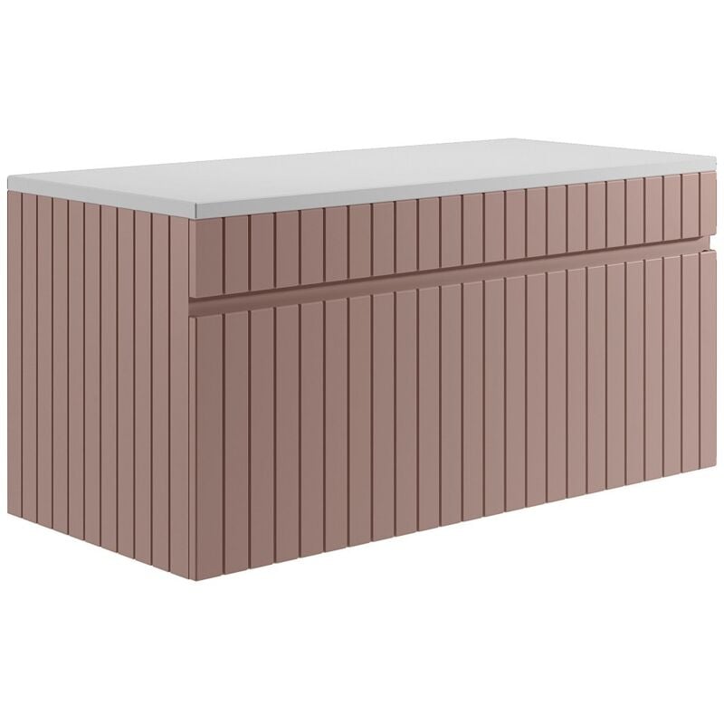 Vente-unique - Meuble sous vasque suspendu strié rose avec planche - 100 cm - satara