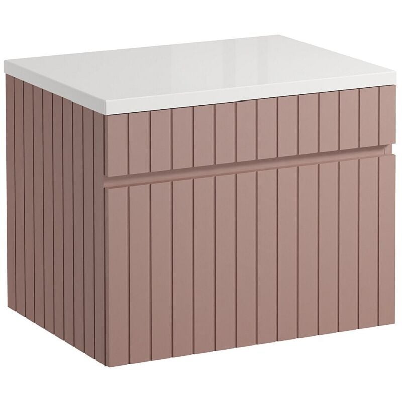 Vente-unique - Meuble sous vasque suspendu strié rose avec planche - 60 cm - satara