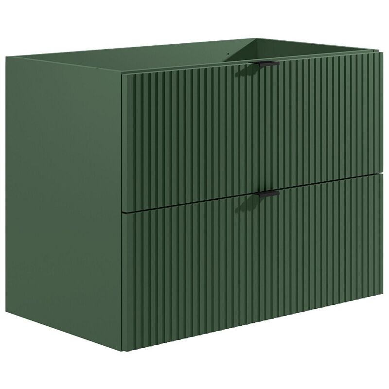 Vente-unique - Meuble sous vasque suspendu strié - Vert mat - 80 cm - zevini