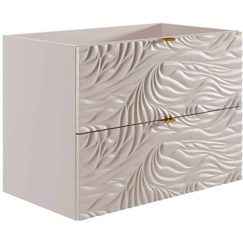 Vente-Unique – Meuble sous vasque simple 80 cm – Beige texturé – 2 tiroirs soft close – Poignées en métal doré – Éco-responsable fabriqué en Europe