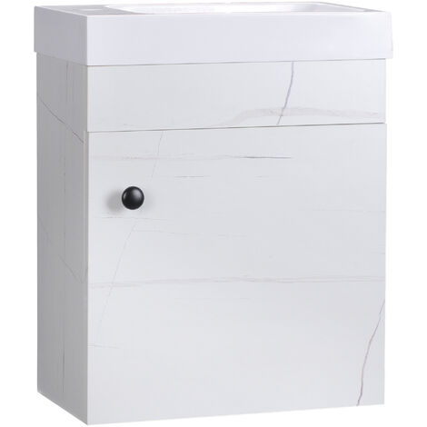 Meuble sous-vasque suspendu - vasque céramique incluse - 1 porte - dim. 40L x 22l x 50H cm - aspect marbre blanc - Blanc