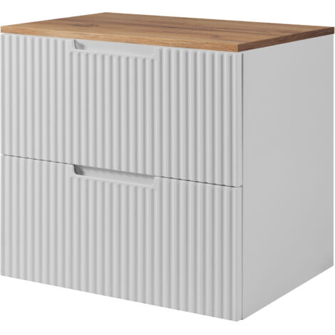 Meuble sous vasque suspendu VENA blanc 60 cm avec plan chêne