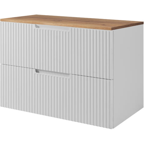 Meuble sous vasque suspendu VENA blanc 80 cm avec plan chêne