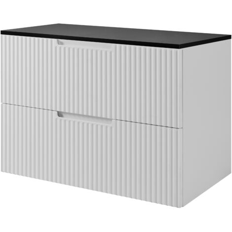 Meuble sous vasque suspendu VENA blanc 80 cm avec plan noir
