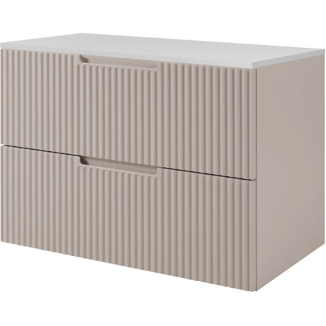 Meuble sous vasque suspendu VENA cachemire 80 cm avec plan blanc