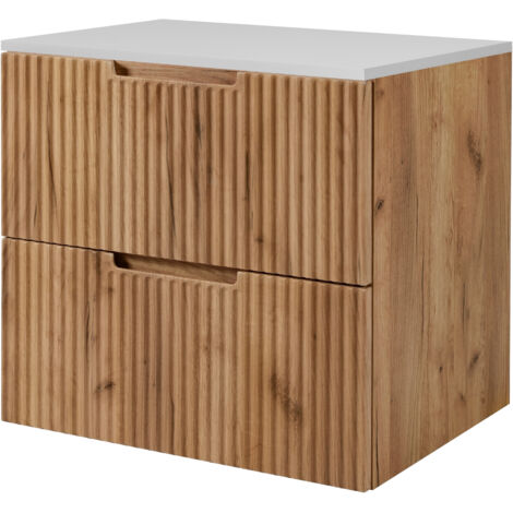 Meuble sous vasque suspendu VENA chêne 60 cm avec plan blanc
