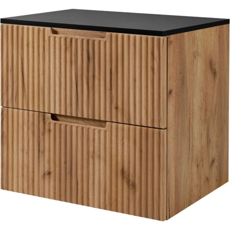 Meuble sous vasque suspendu VENA chêne 60 cm avec plan noir