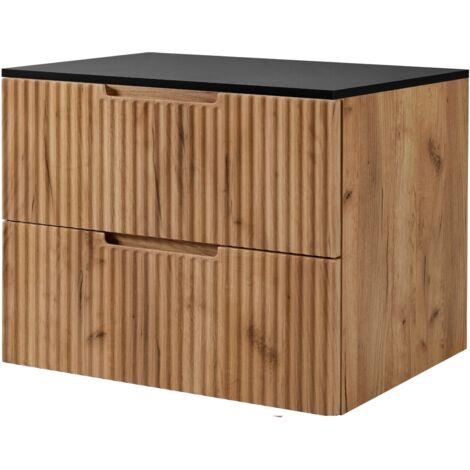 Meuble sous vasque suspendu VENA chêne 80 cm avec plan noir