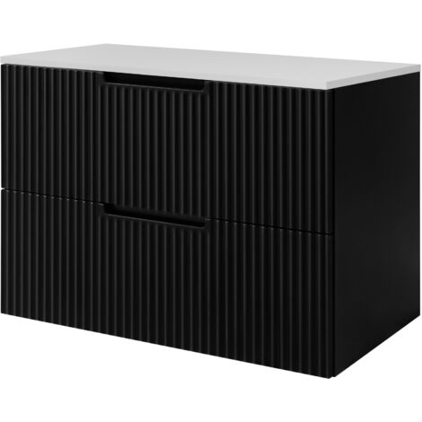 Meuble sous vasque suspendu VENA noir 80 cm avec plan blanc