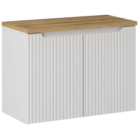 Meuble sous vasque suspendus 2 portes  NOVA blanc avec le plan OAK 80 CM