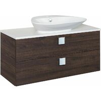 Meuble sous vasque + vasque céramique ELION, chene foncé Decor 2 tiroirs, 960x650x380/445mm