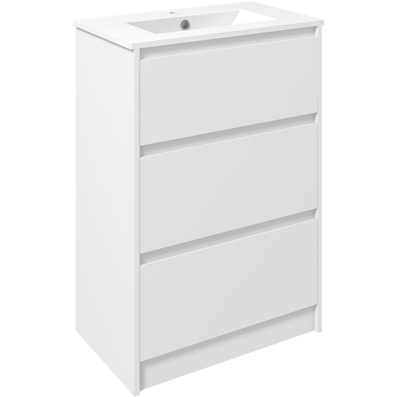 Meuble sous-vasque - vasque céramique incluse - 2 tiroirs - dim. 61L x 37l x 88H cm - blanc laqué