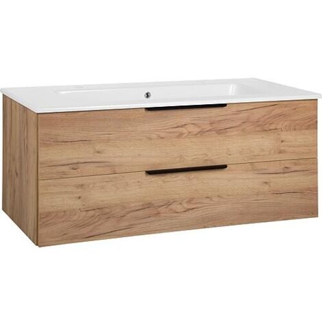 Meuble sous-vasque + vasque céramique LOSSA chêne cendré Cortina 2 tiroirs largeur 1210 mm