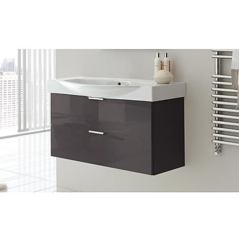 Meuble sous-vasque + vasque en céramique EBSI anthracite brillant 2 tiroirs 970x590x380/490