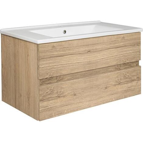 Meuble sous-vasque + vasque en céramique EGAN chêne cendré 2 tiroirs 853x466x455mm