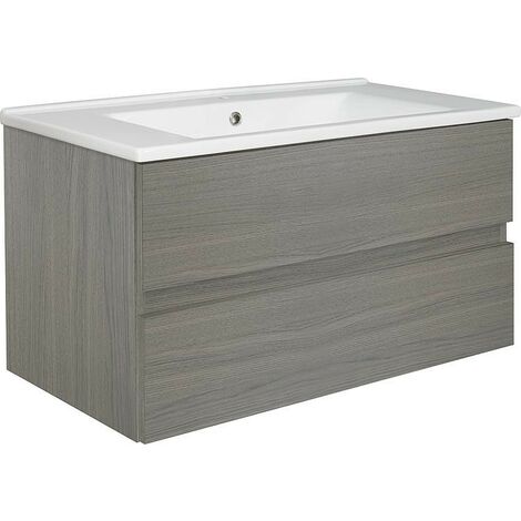 Meuble sous-vasque + vasque en céramique EGAN orme gris 2 tiroirs 853x466x455mm