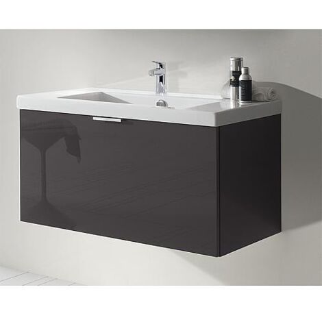 Meuble sous-vasque + vasque en céramique EPIL anthracite brillant 1 tiroir 860x550x510mm