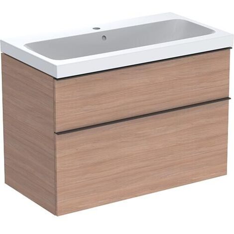 Meuble sous-vasque + vasque en céramique Geberit iCon 900x705x485 mm chêne/poignées en lave