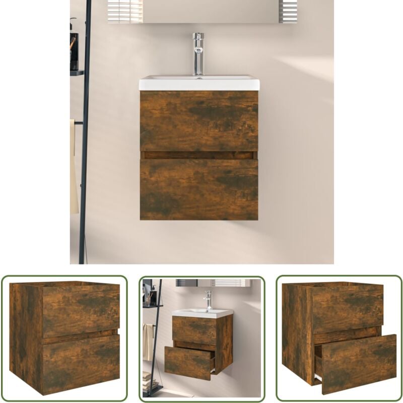 The Living Store Armoire d'évier Chêne fumé 41x38,5x45 cm Bois d'ingénierie - Meuble De Salle De Bain - Armoire De Lavabo - Meuble Vasque - Rangement