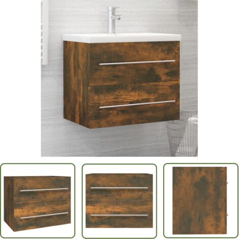 Meuble sous-vasque,Armoire de lavabo,Meuble de rangement Chêne fumé 60x38,5x48 cm Bois d'ingénierie -GB82111